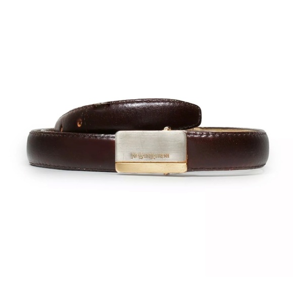 Yves Saint Laurent Belt Vintage - Slim Style YSL Paris Logo Buckle Size 36 main image 5
